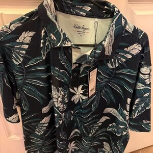 Size XL NWT Walter Hagan Golf Polo Shirt Blue Green Floral Print